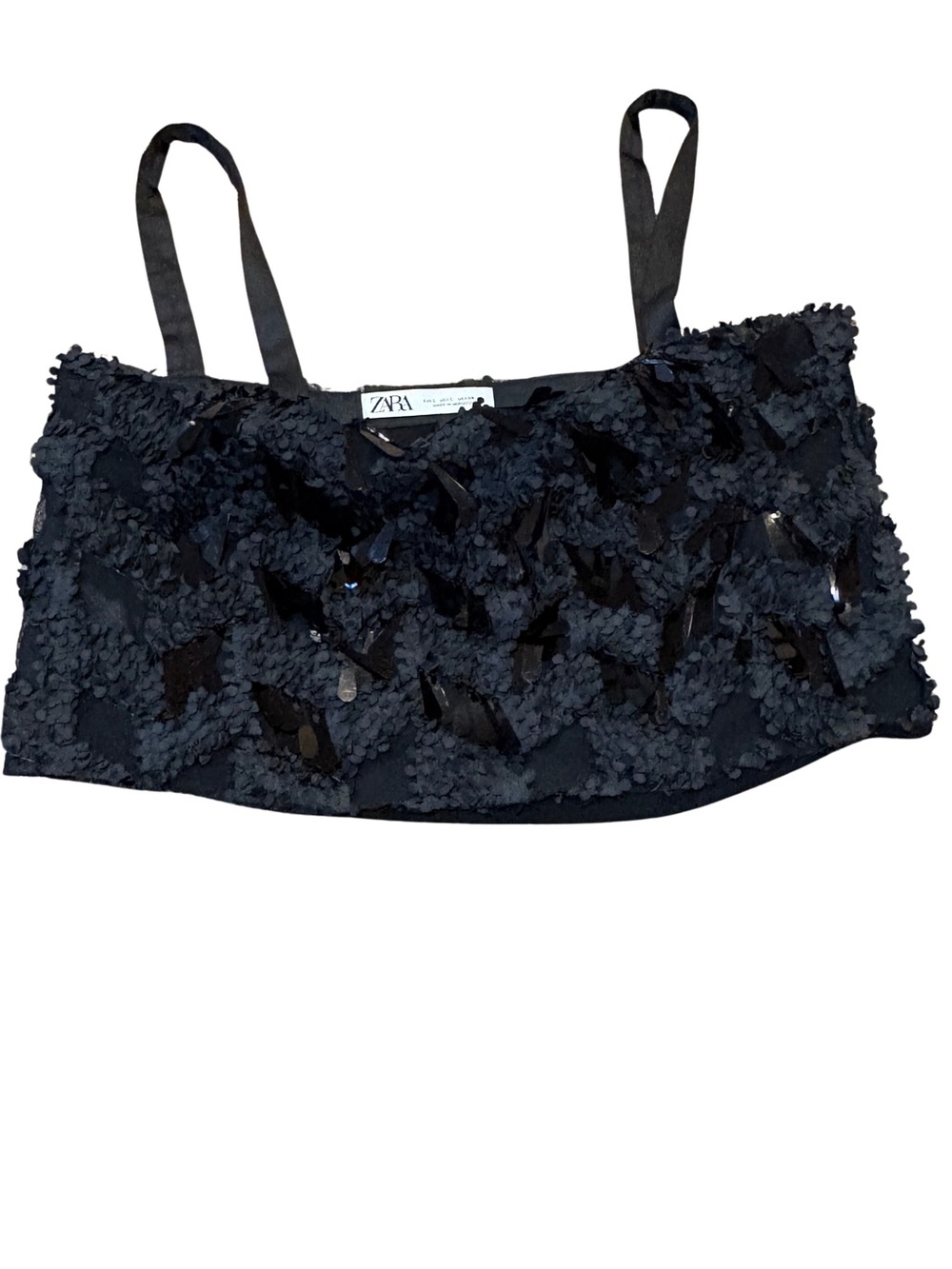 Zara Black Sequin Embellished Cropped Tank Top